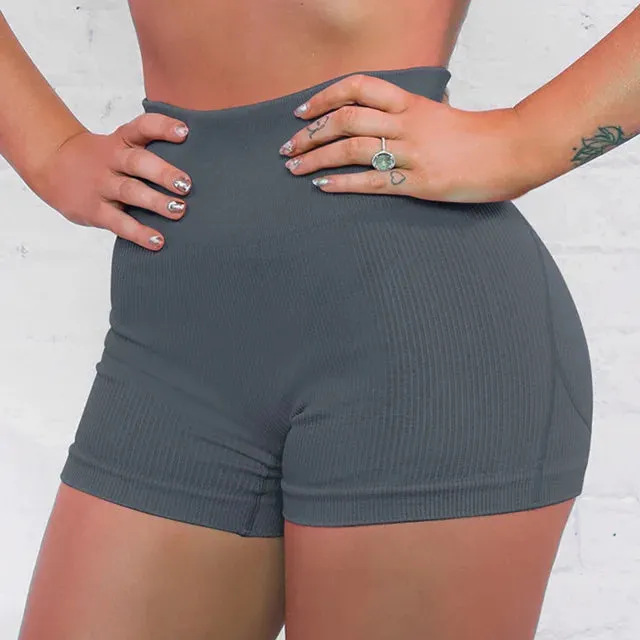 Summer High Waist Knitted Striped Yoga Sport Shorts for Women
