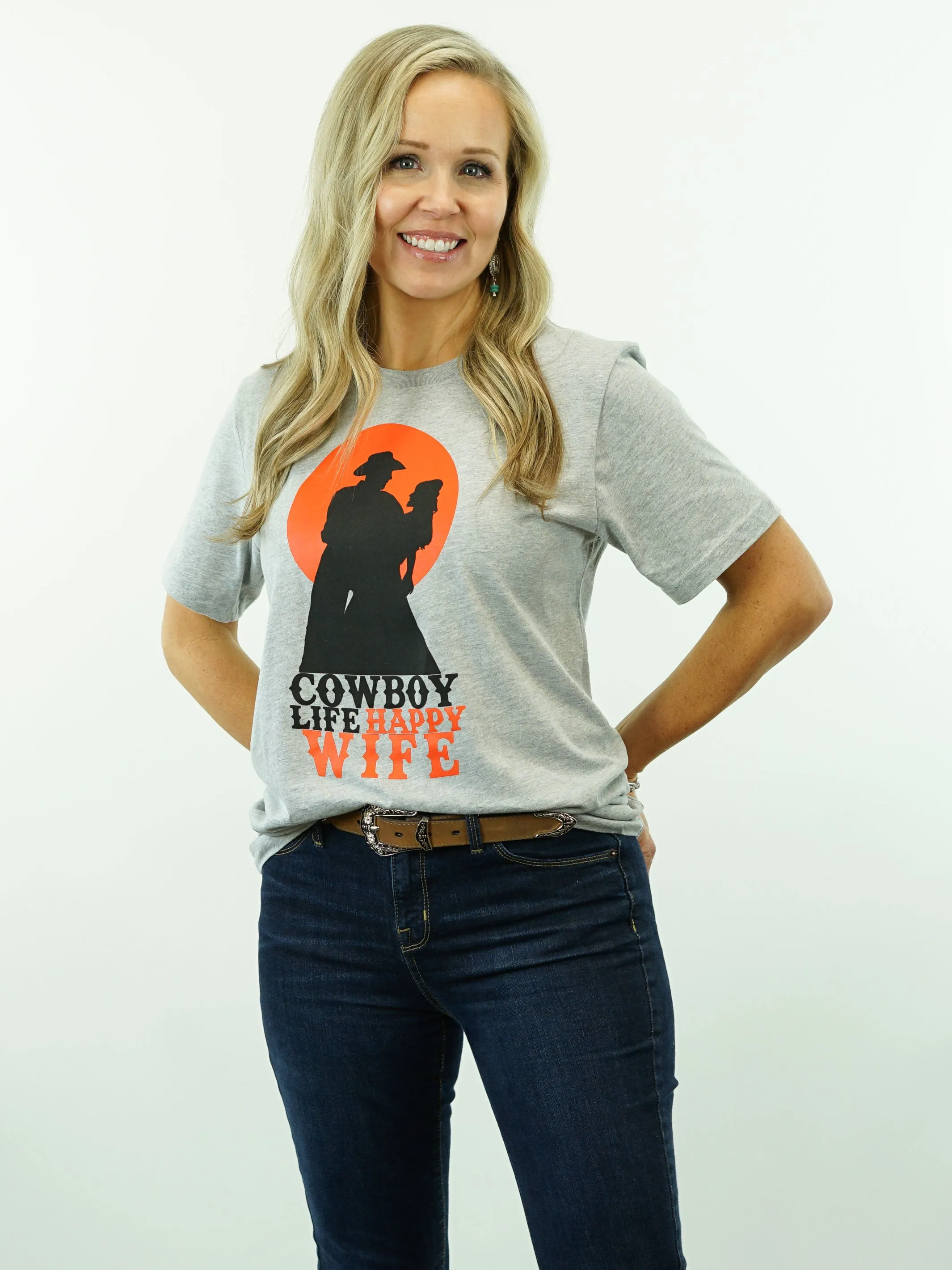 T-Shirt - Cowboy Life Happy Wife - Grey