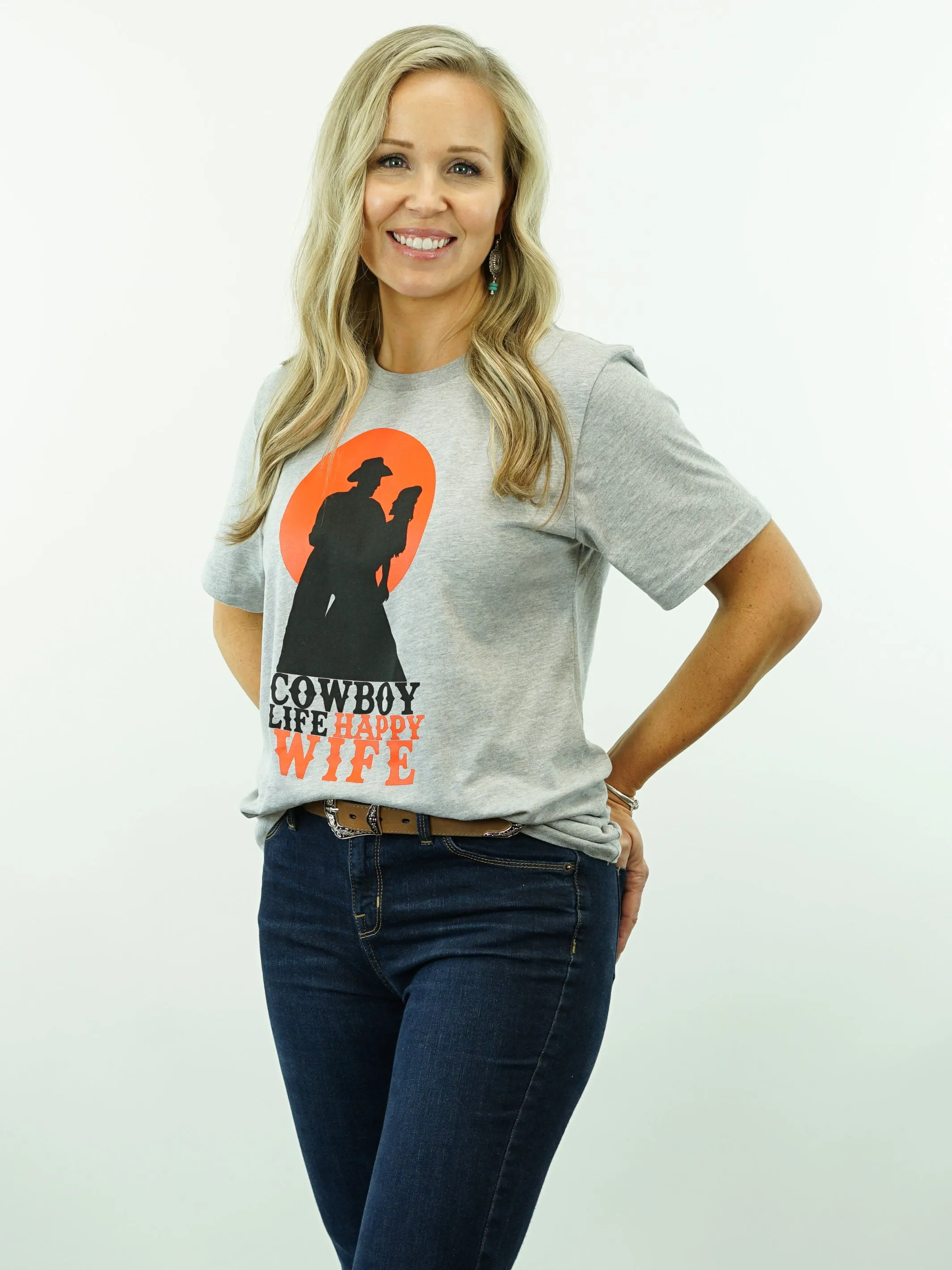 T-Shirt - Cowboy Life Happy Wife - Grey