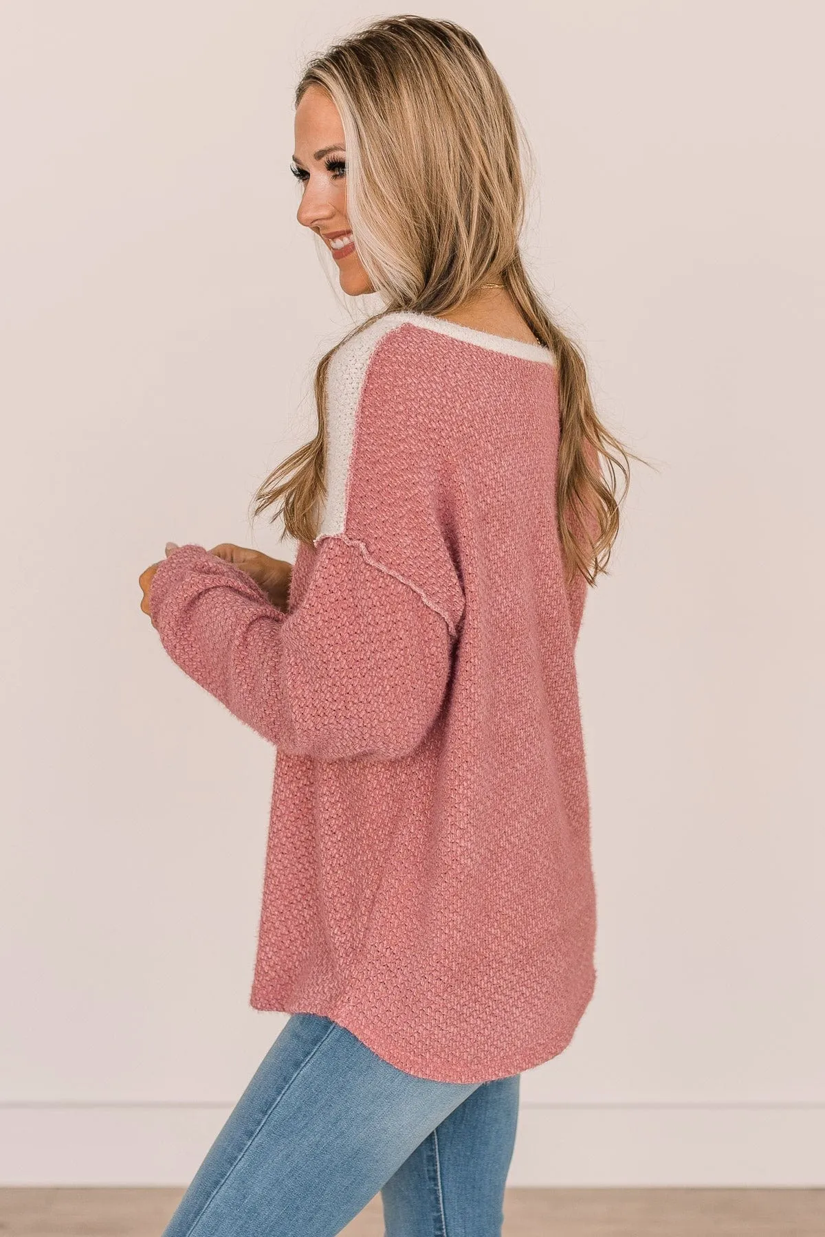 Take Your Chance Button Knit Top- Ivory & Dusty Rose