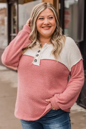 Take Your Chance Button Knit Top- Ivory & Dusty Rose