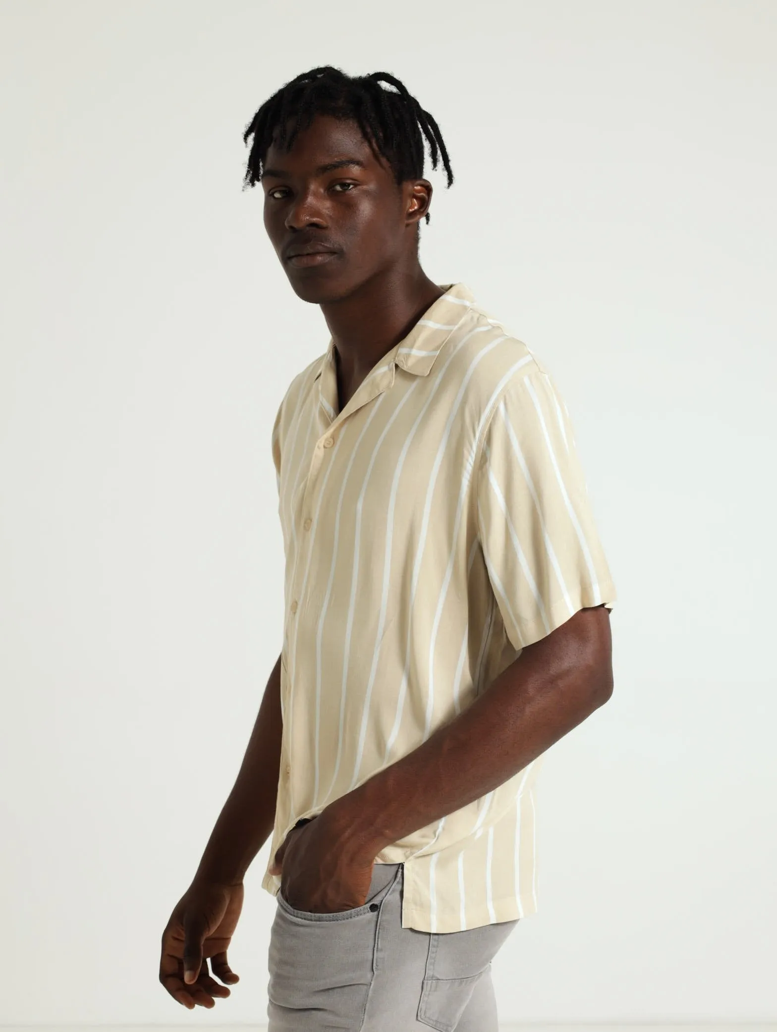 Thin Stripe Shirt - Light Stone