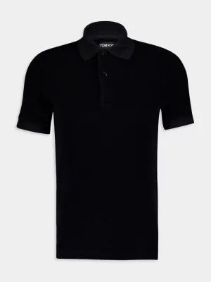 Towelling Black Polo Shirt