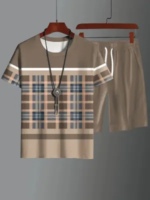 Two-Piece Color-Blocked Short-Sleeve Shirt and Drawstring Shorts Set
