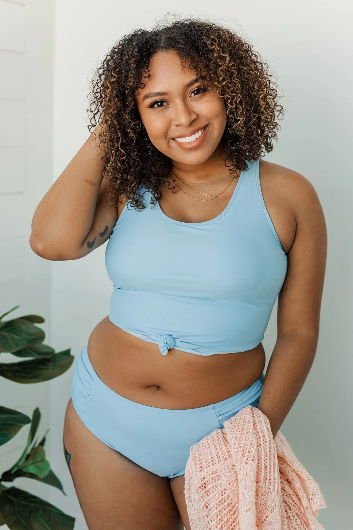 Vacation Vibes Mid-Rise Swim Bottoms- Sky Blue