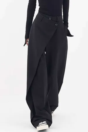 Vintage Black Draped Wrap Straight Leg Pants 