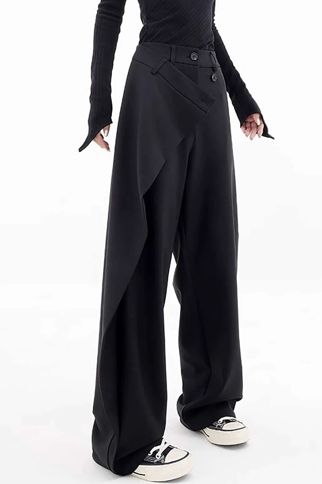 Vintage Black Draped Wrap Straight Leg Pants 