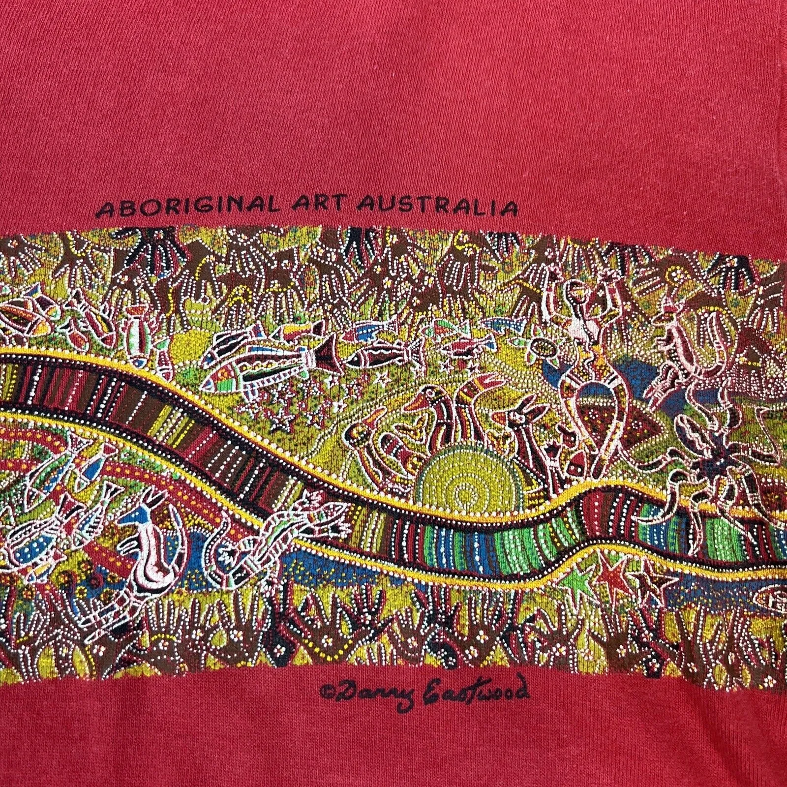 Vintage Goose’s T-Shirts Red Indigenous Art T-Shirt Size Medium Approx