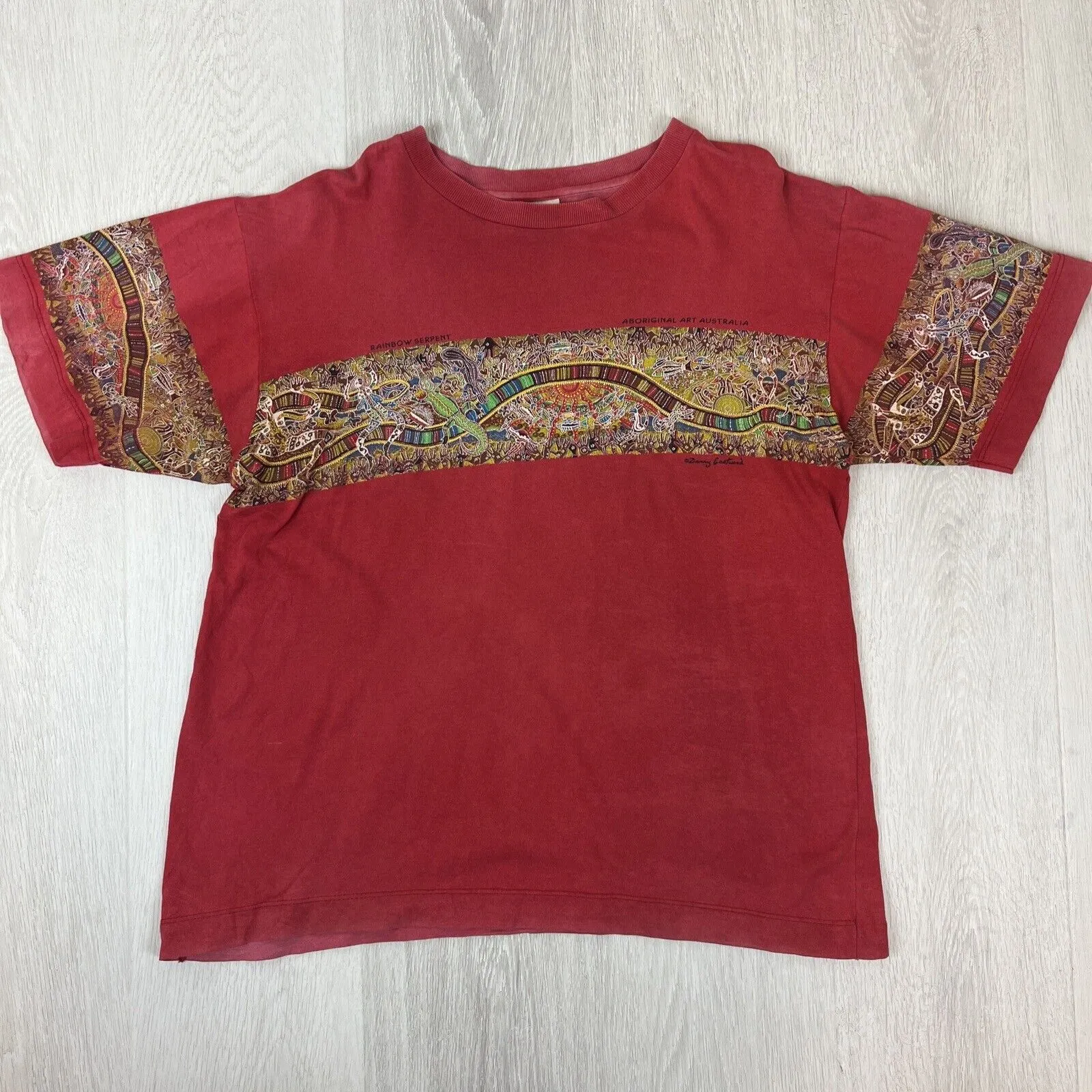 Vintage Goose’s T-Shirts Red Indigenous Art T-Shirt Size Medium Approx