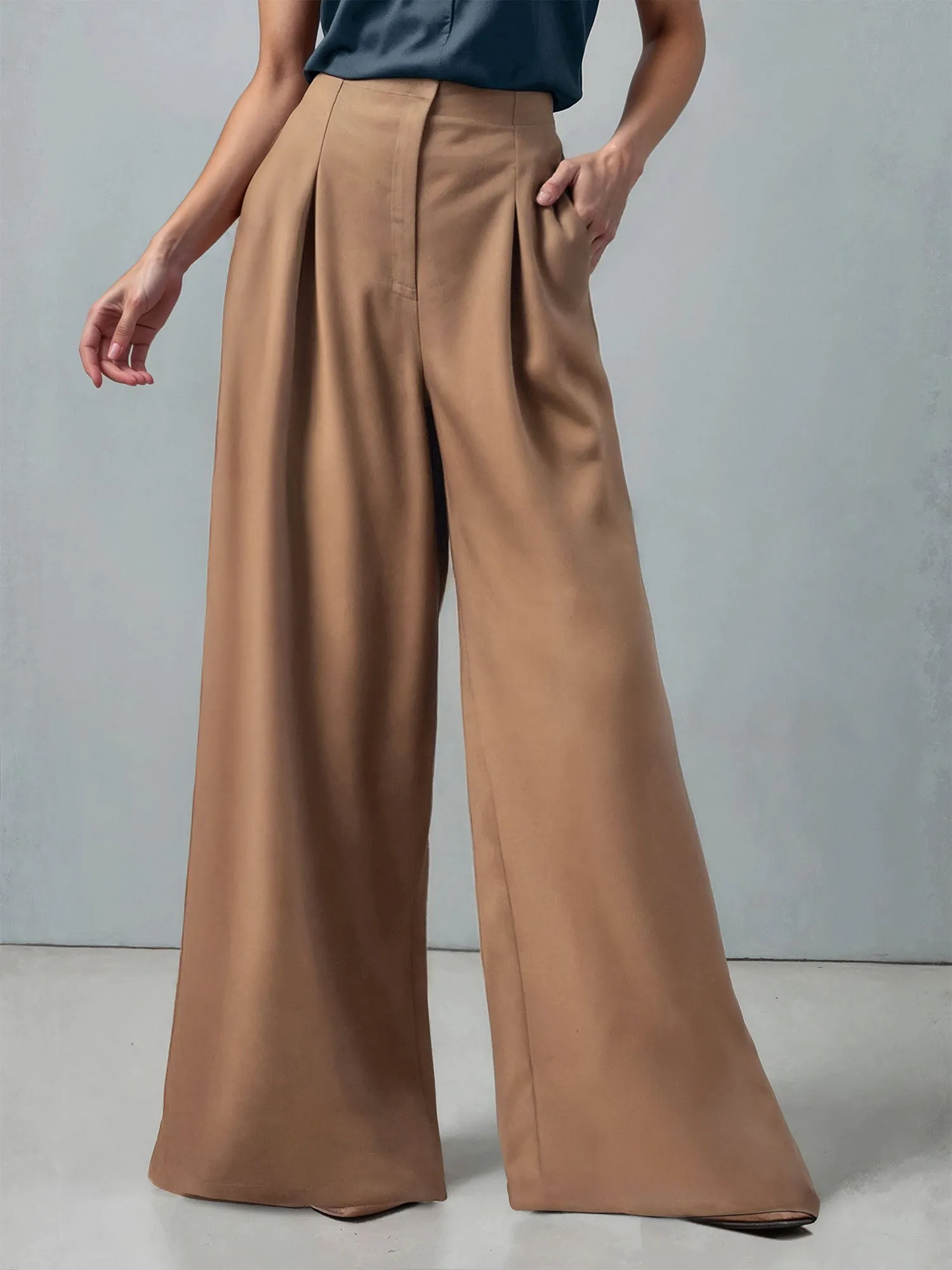 Wide Leg Pleated Front Pant