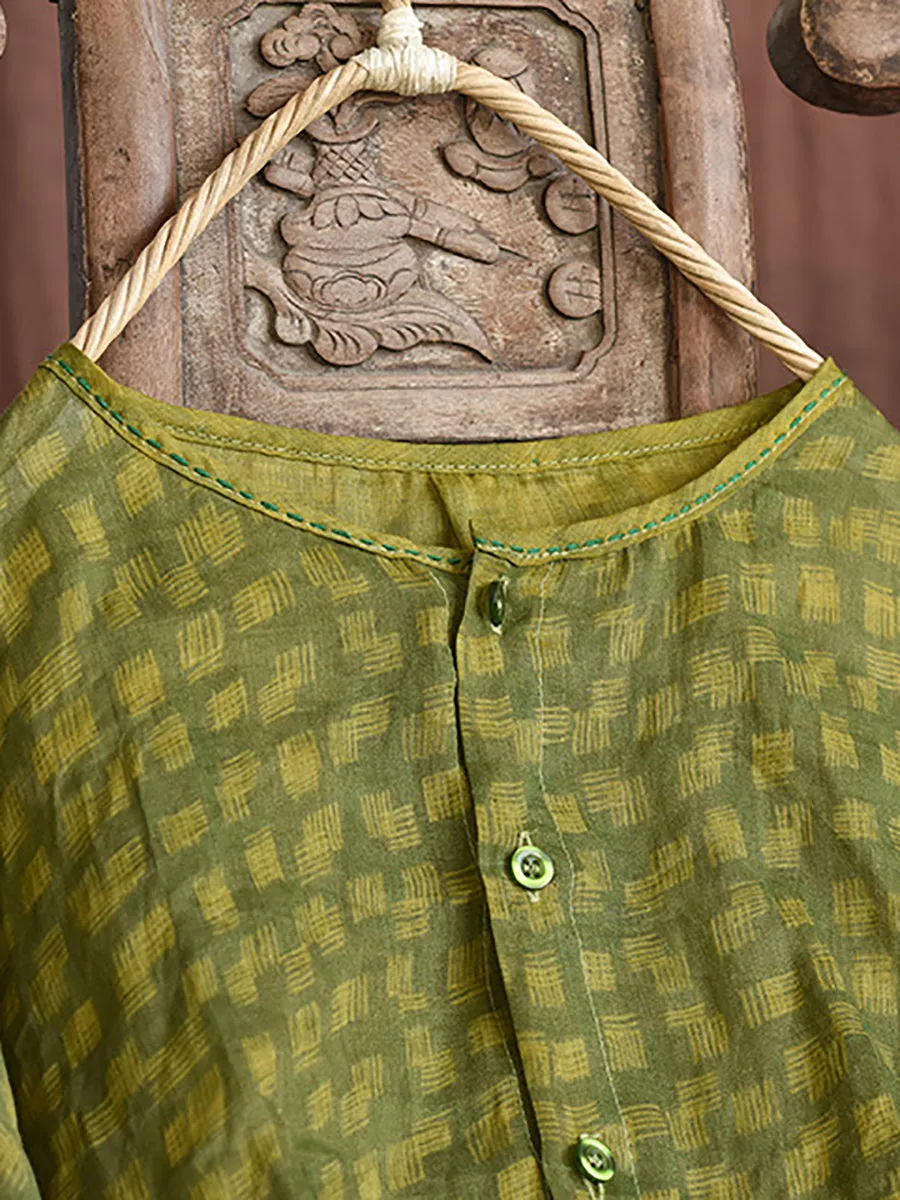 Women Summer Spot Print Thin Button Stitching Cardigan Shirt