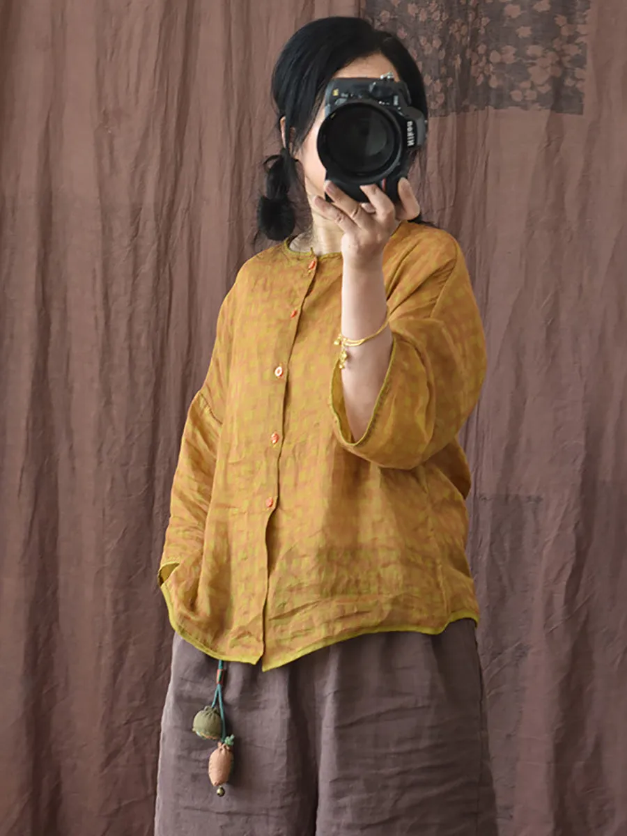 Women Summer Spot Print Thin Button Stitching Cardigan Shirt