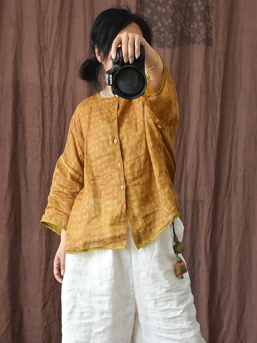 Women Summer Spot Print Thin Button Stitching Cardigan Shirt