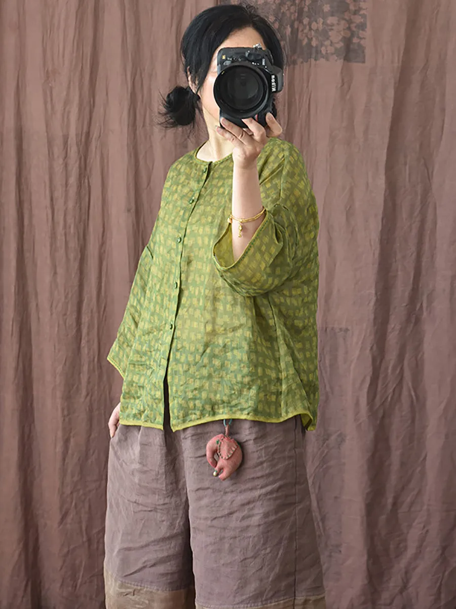Women Summer Spot Print Thin Button Stitching Cardigan Shirt