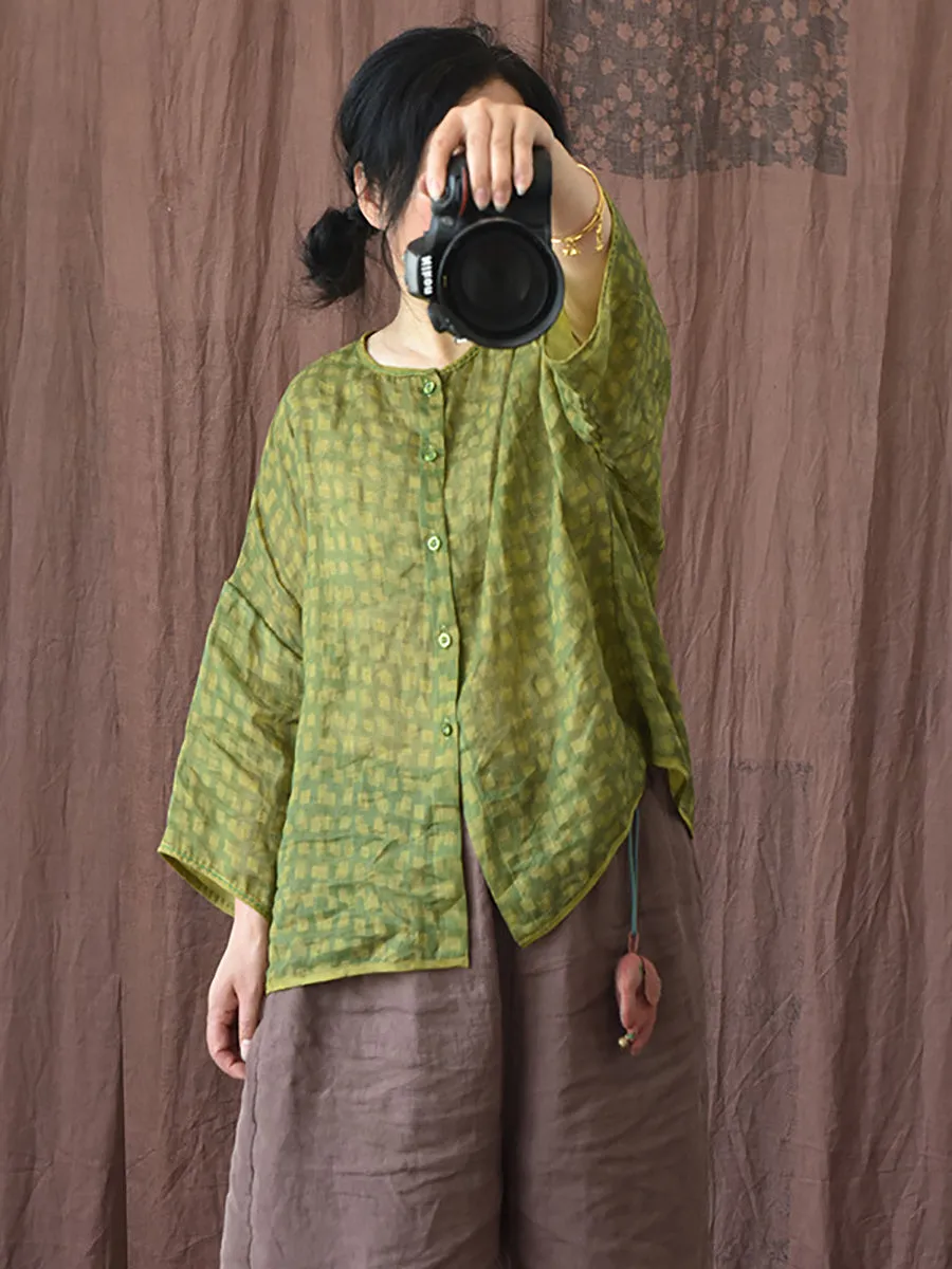Women Summer Spot Print Thin Button Stitching Cardigan Shirt