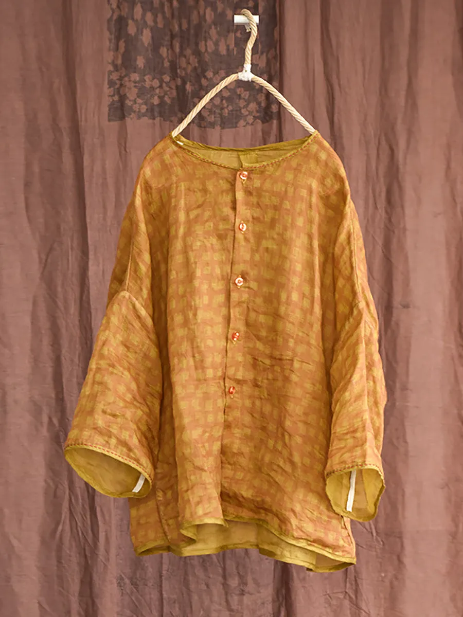 Women Summer Spot Print Thin Button Stitching Cardigan Shirt