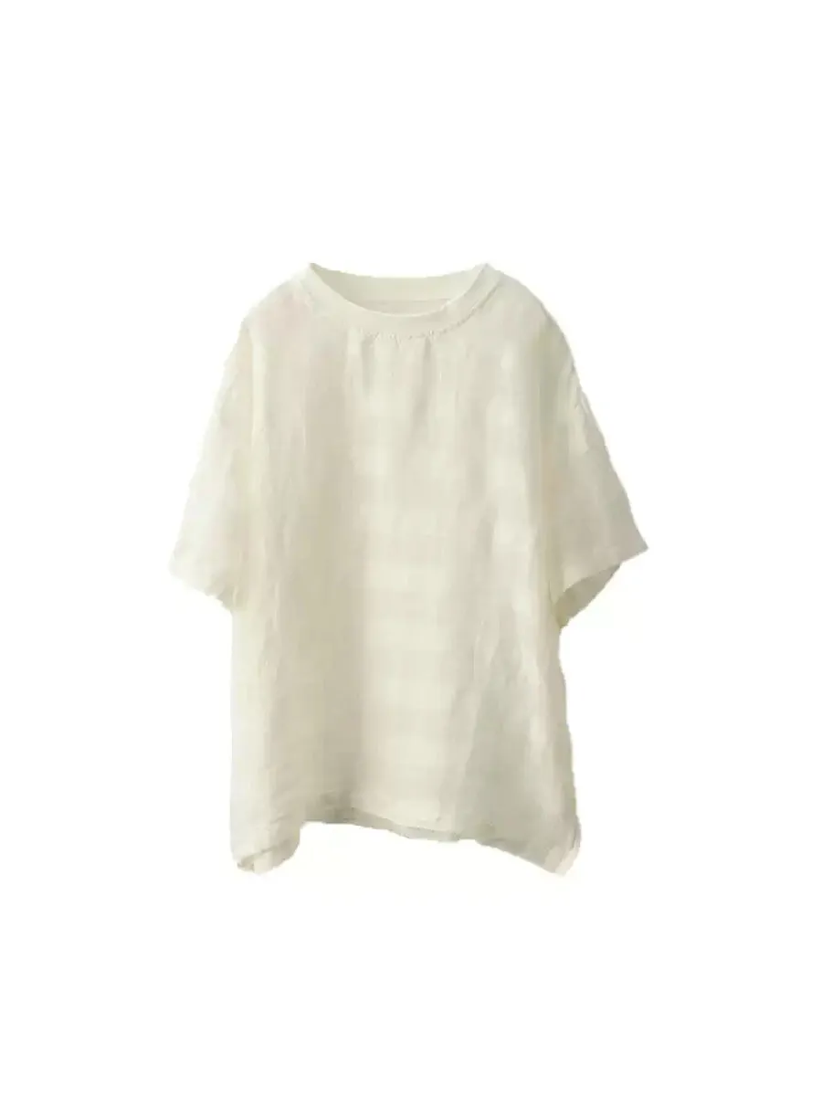 Women Summer Thin Stripe O-Neck 100%Linen Shirt