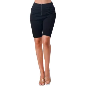 Women's Black Zip-Up Biker Shorts with Pockets