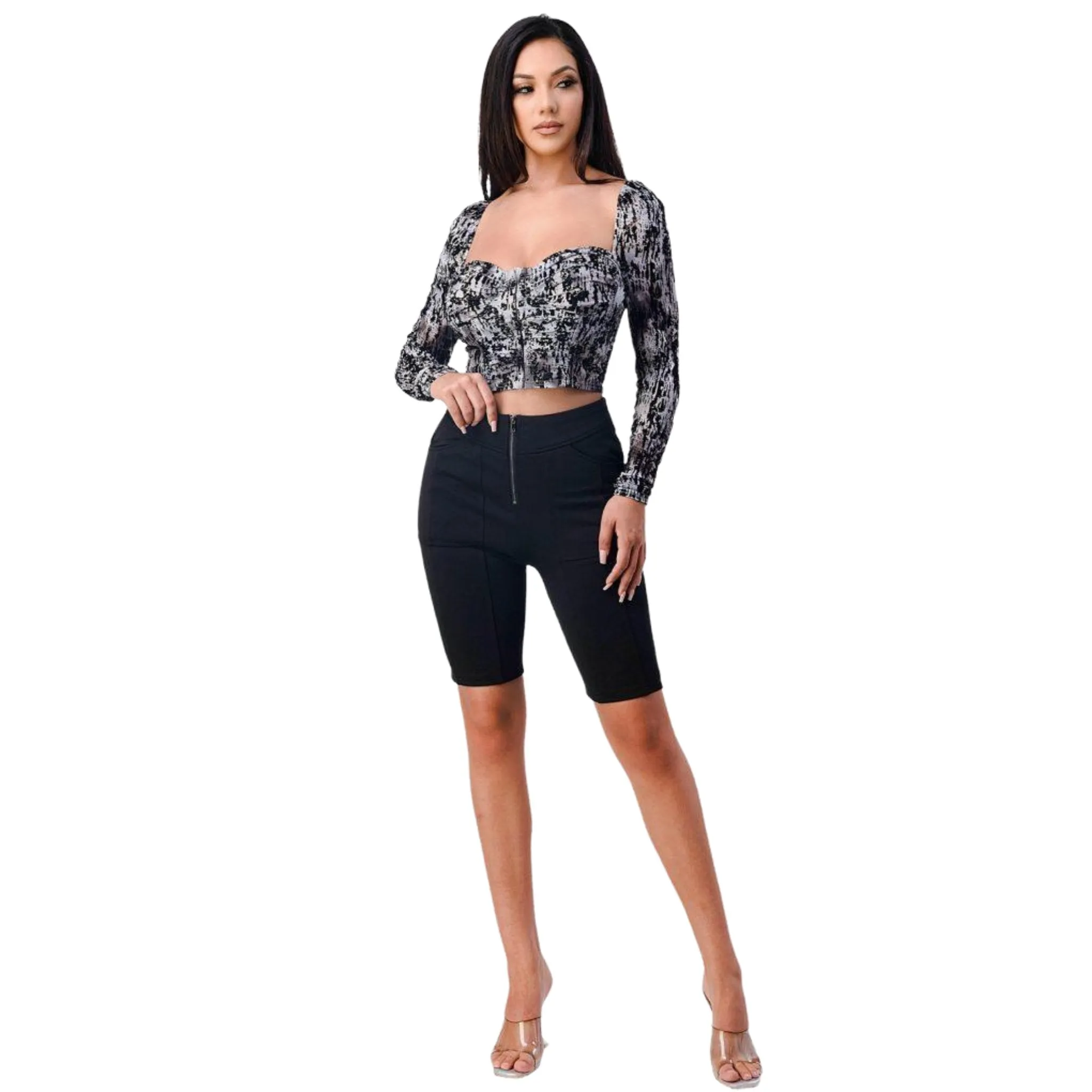 Women's Black Zip-Up Biker Shorts with Pockets