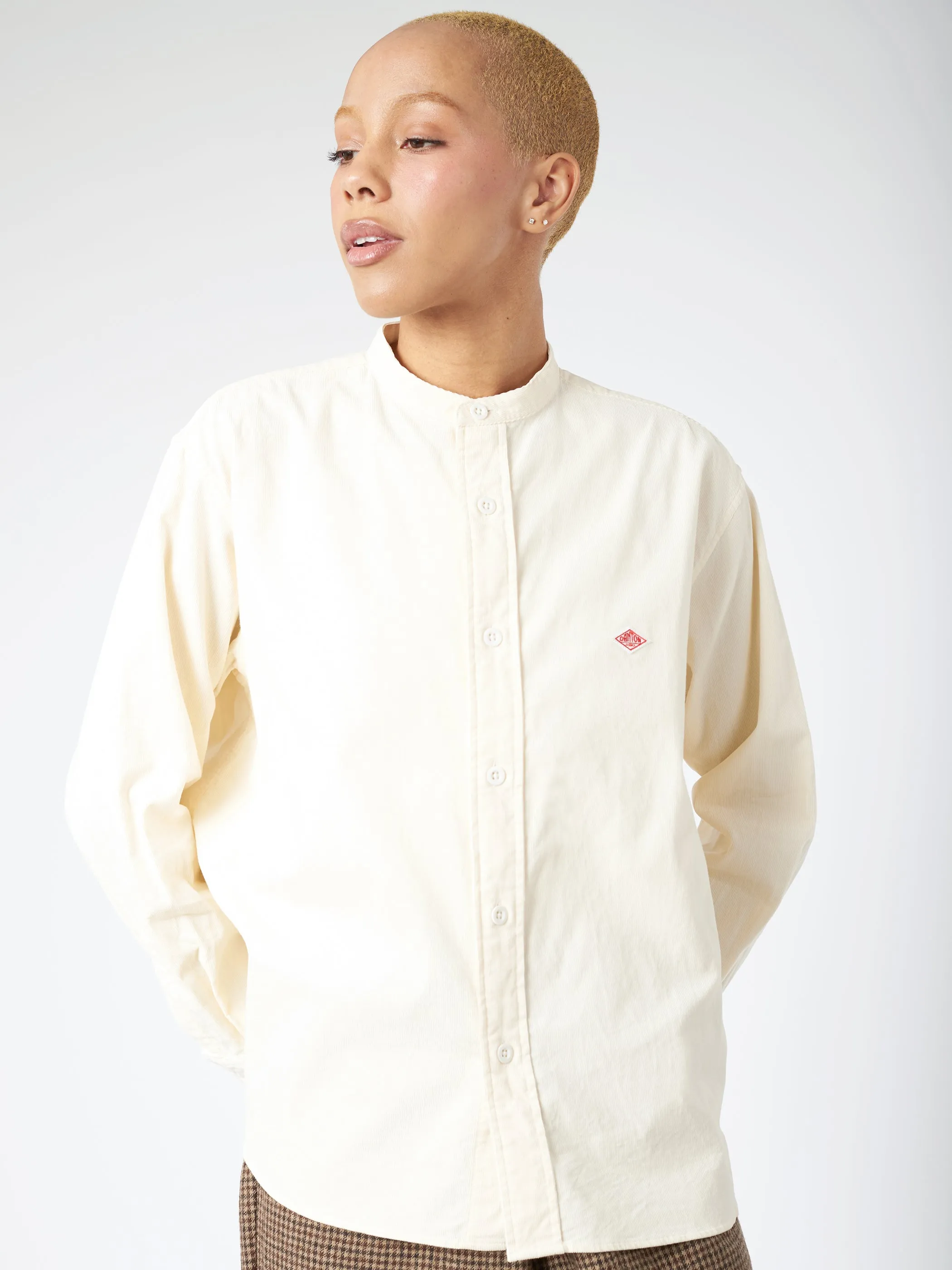 Women's Corduroy Band Collar Shirt