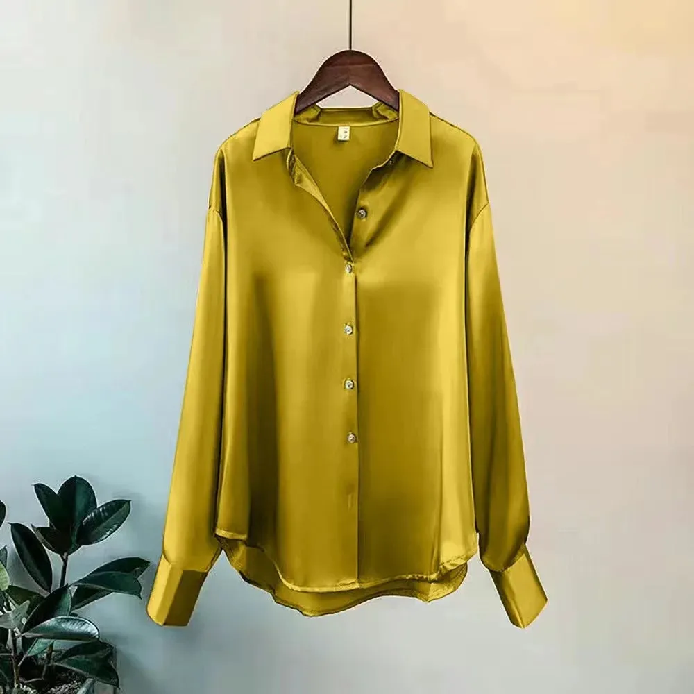 Women's Spring Knit Cardigan Blouse - Korean Lapel Long Sleeve Buttoned Top
