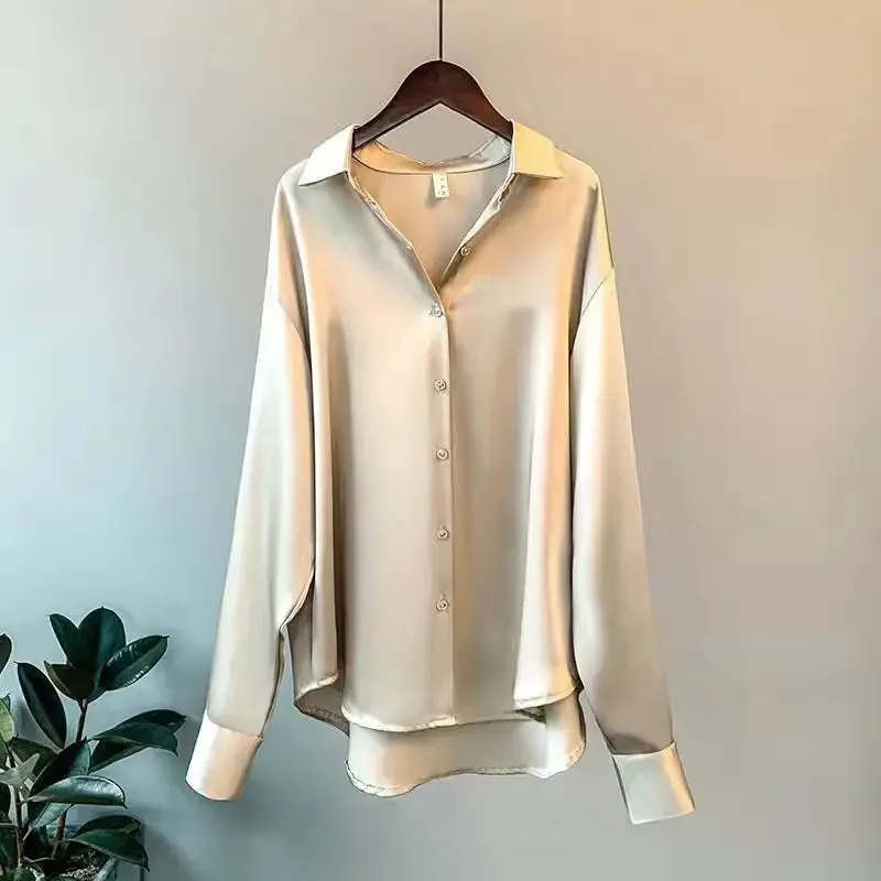 Women's Spring Knit Cardigan Blouse - Korean Lapel Long Sleeve Buttoned Top