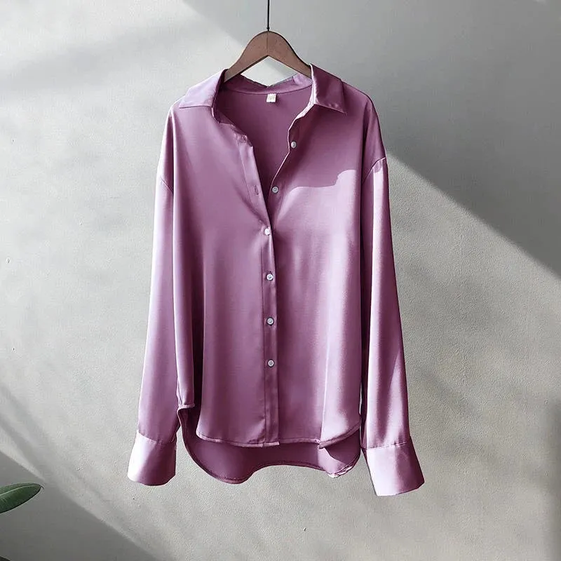 Women's Spring Knit Cardigan Blouse - Korean Lapel Long Sleeve Buttoned Top
