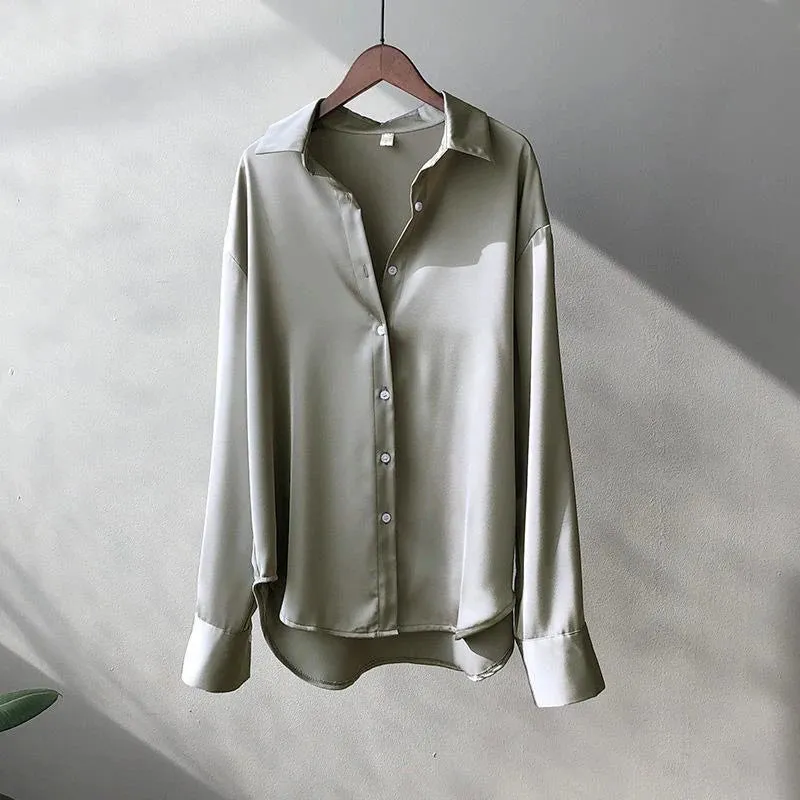 Women's Spring Knit Cardigan Blouse - Korean Lapel Long Sleeve Buttoned Top