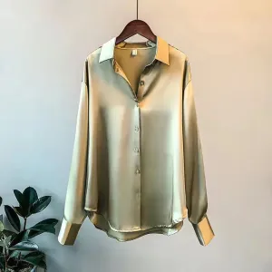Women's Spring Knit Cardigan Blouse - Korean Lapel Long Sleeve Buttoned Top