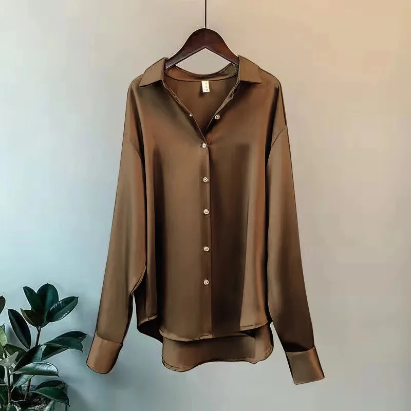 Women's Spring Knit Cardigan Blouse - Korean Lapel Long Sleeve Buttoned Top