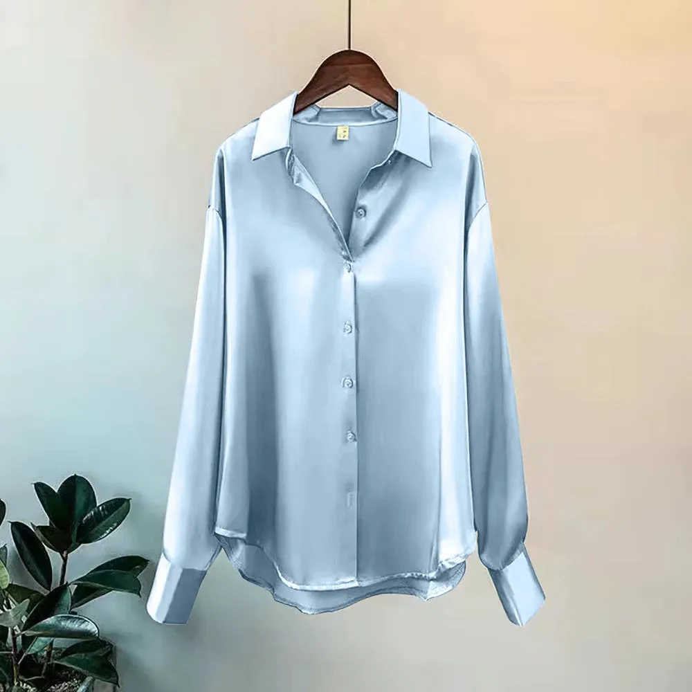 Women's Spring Knit Cardigan Blouse - Korean Lapel Long Sleeve Buttoned Top