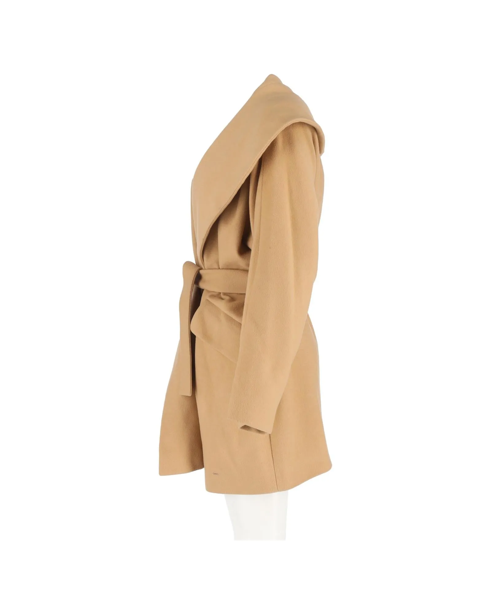 Wool Coat Shawl Collar Tie Waist