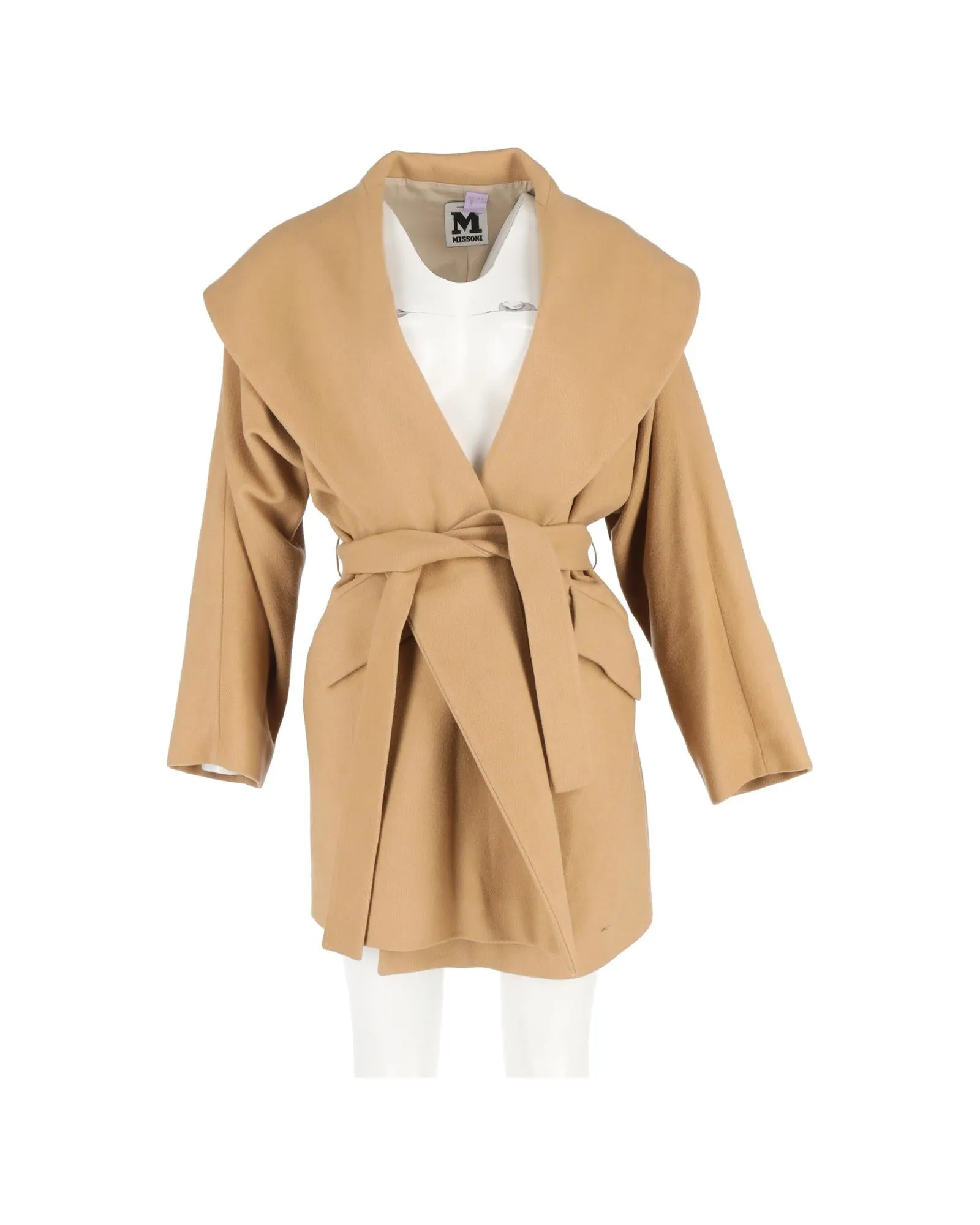 Wool Coat Shawl Collar Tie Waist