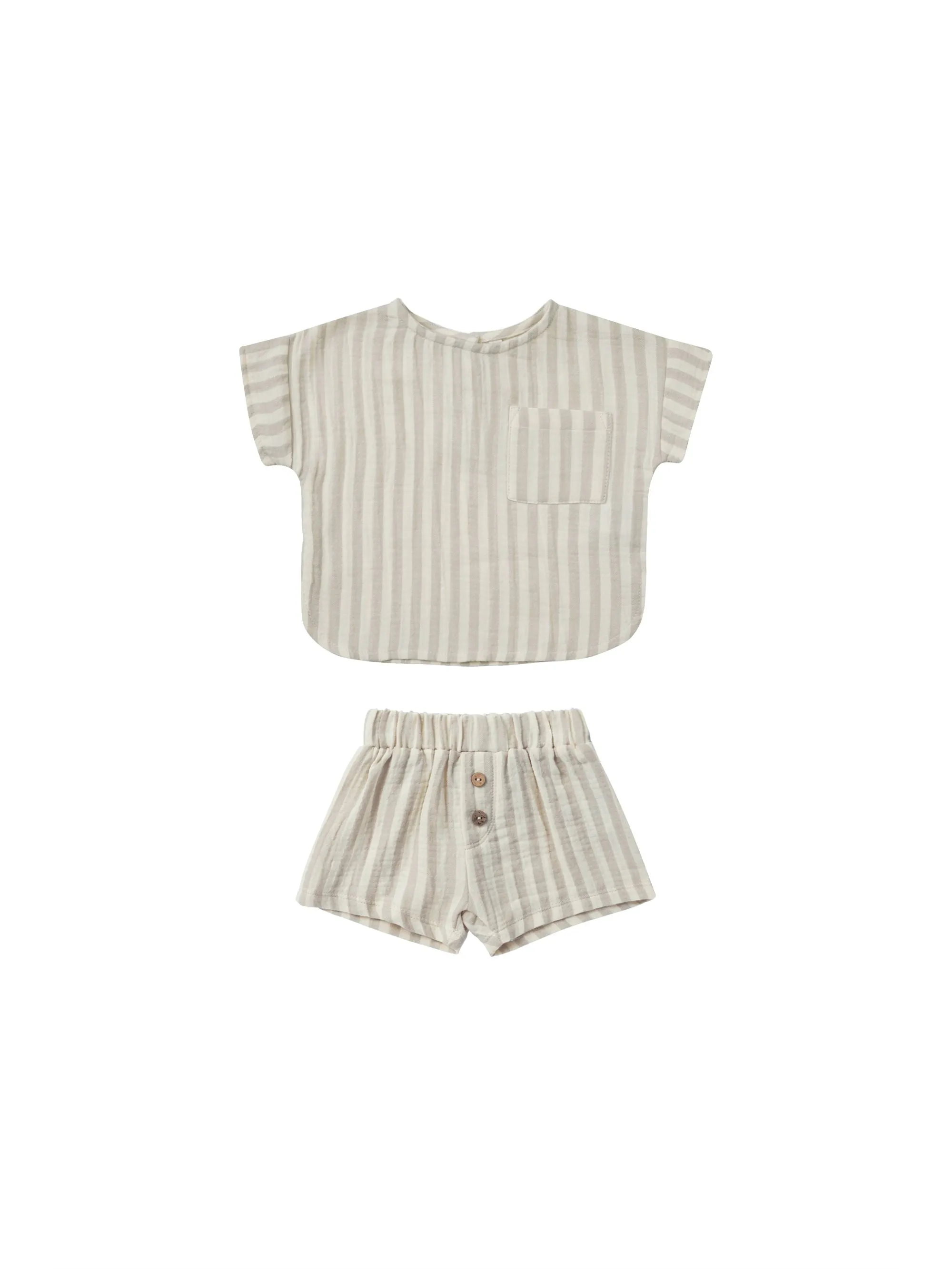 Woven Boxy Top Short Set I Ash Stripe
