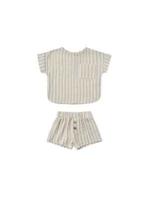 Woven Boxy Top Short Set I Ash Stripe