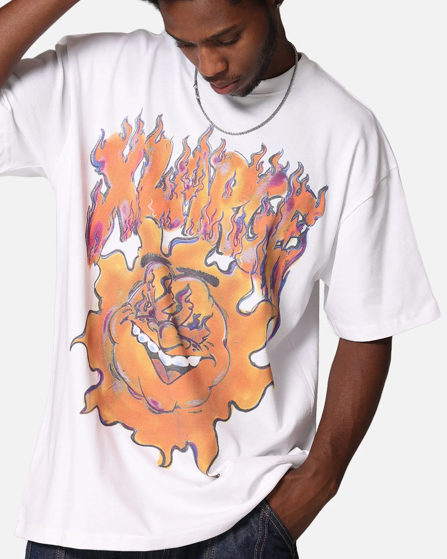 X-Large XL Burning T-Shirt Solid White