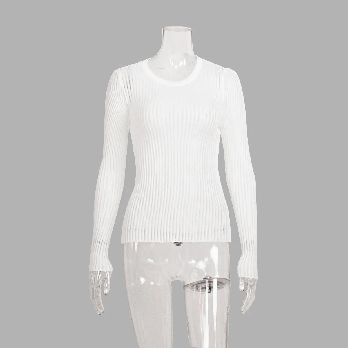 XIEYINSHE Cross-border hollow knitted sweater Europe, America and the United States New spring and summer sexy slim-fit wool round neck long-sleeved thin pit strip knitted sweater