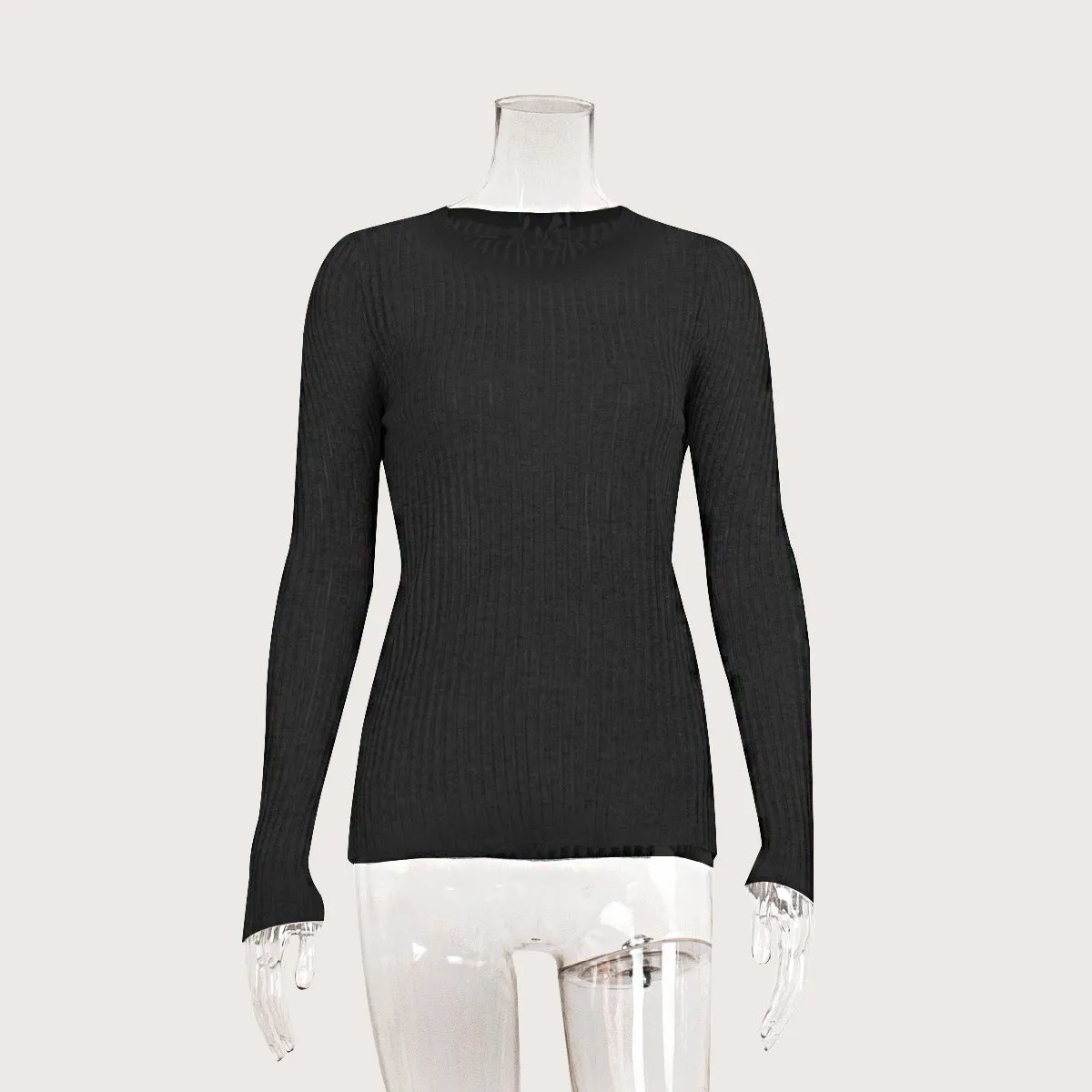 XIEYINSHE Cross-border hollow knitted sweater Europe, America and the United States New spring and summer sexy slim-fit wool round neck long-sleeved thin pit strip knitted sweater