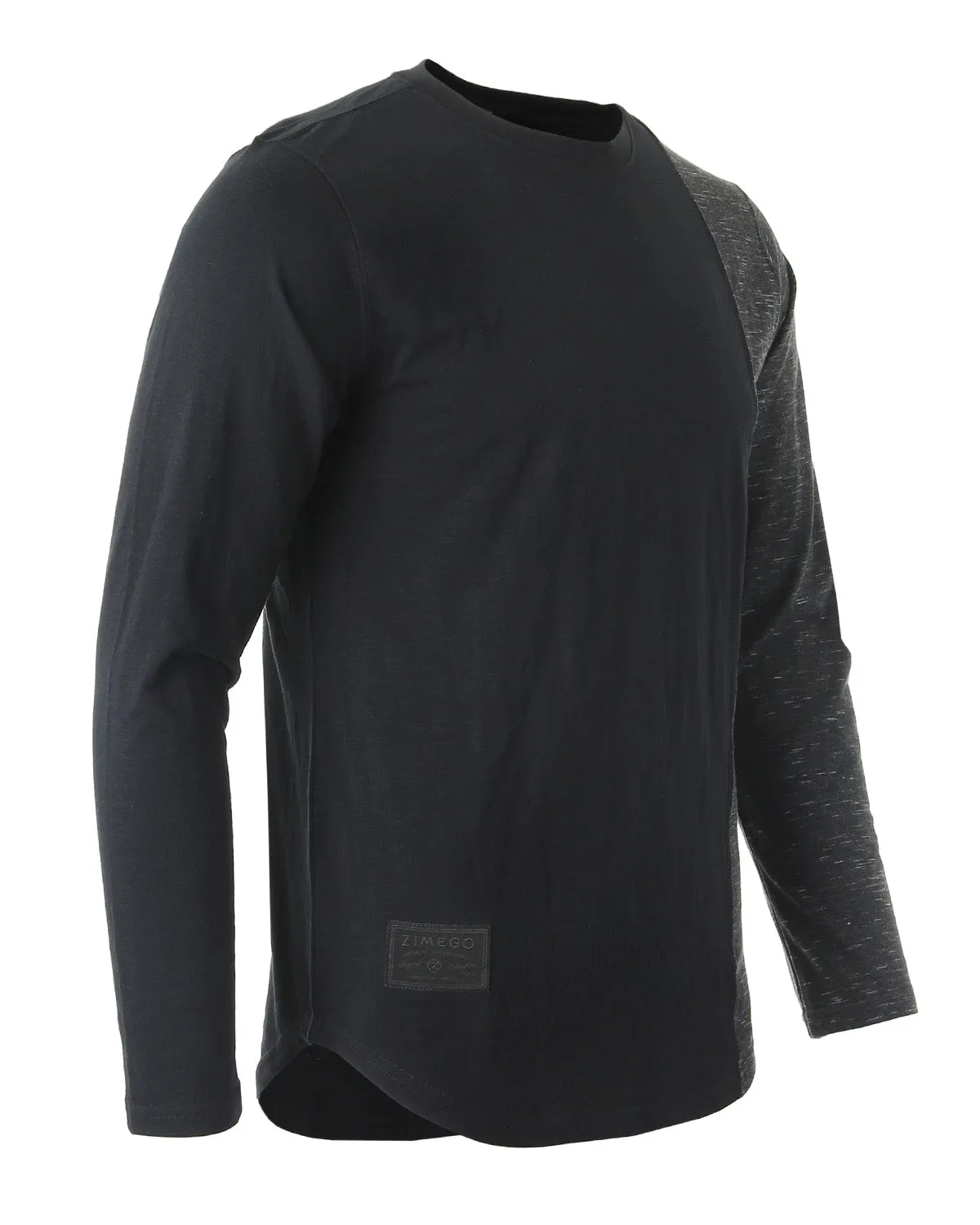 ZIMEGO Men's Fashion Color Block Long Sleeve Curved Hemline