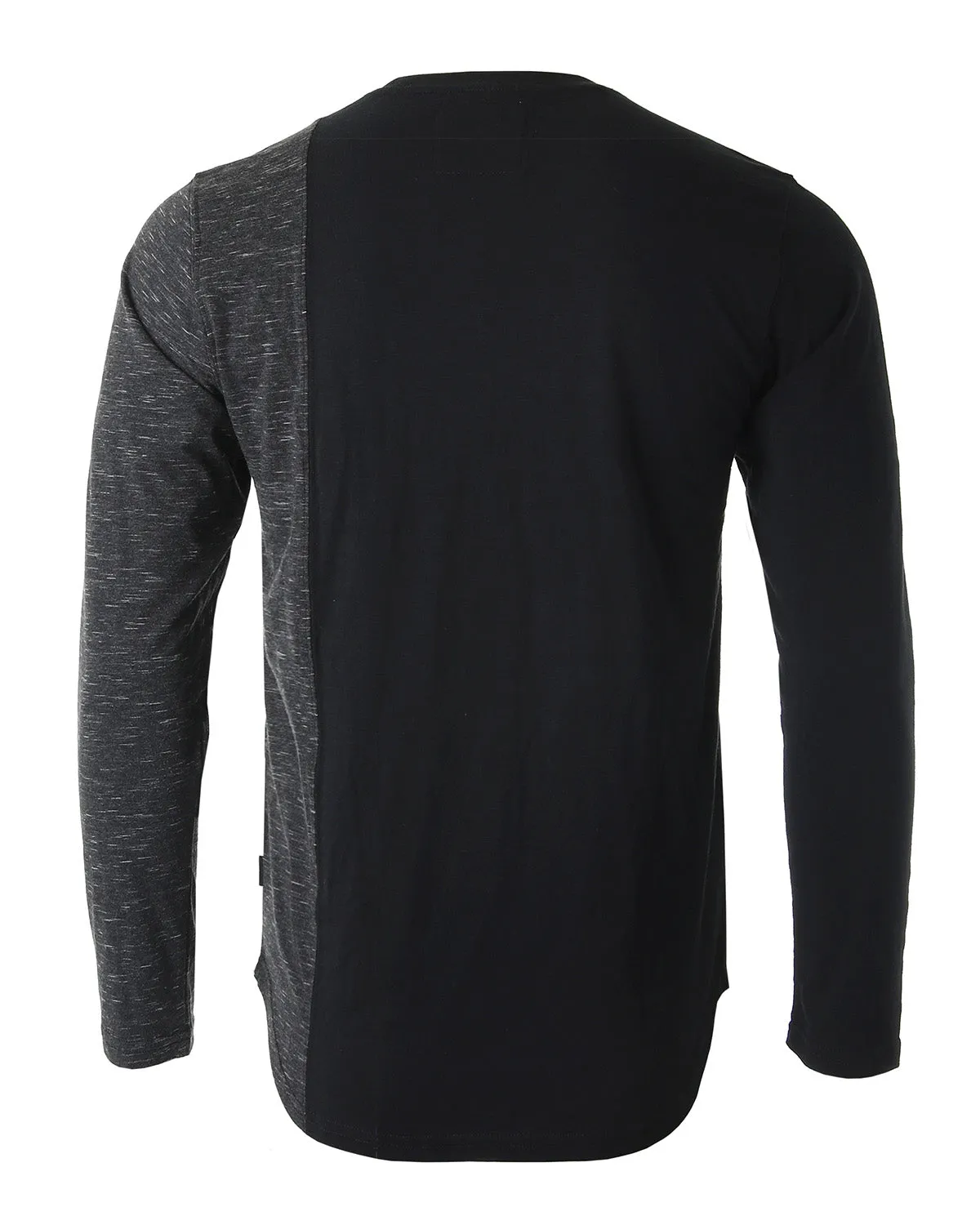 ZIMEGO Men's Fashion Color Block Long Sleeve Curved Hemline